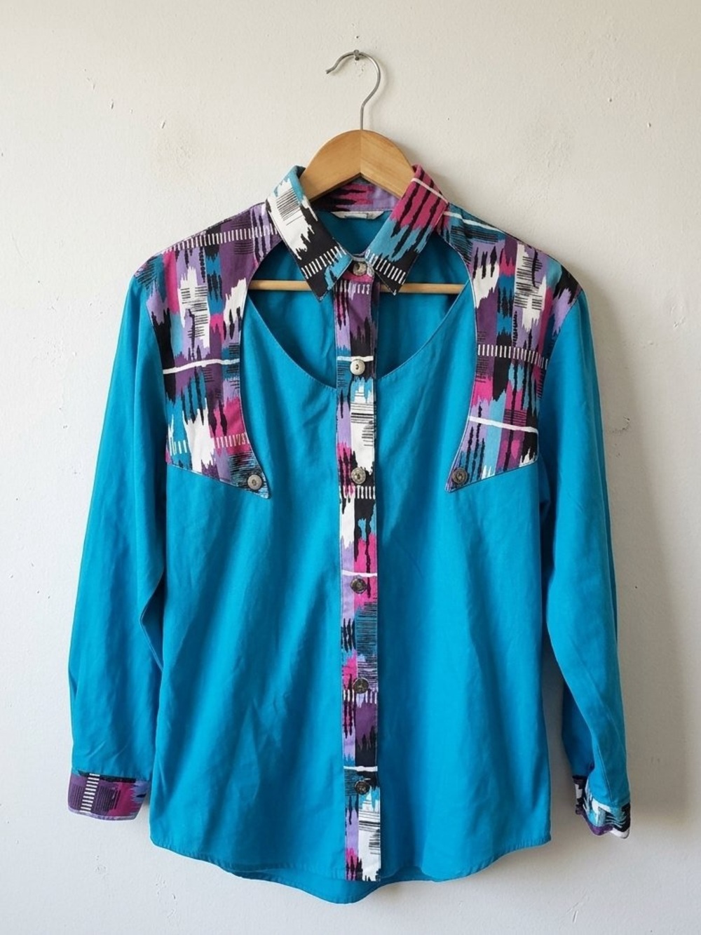 Vtg 90s Ozark Mountain Jean Co Western Shirt Cotton Southwestern Blue USA Made M